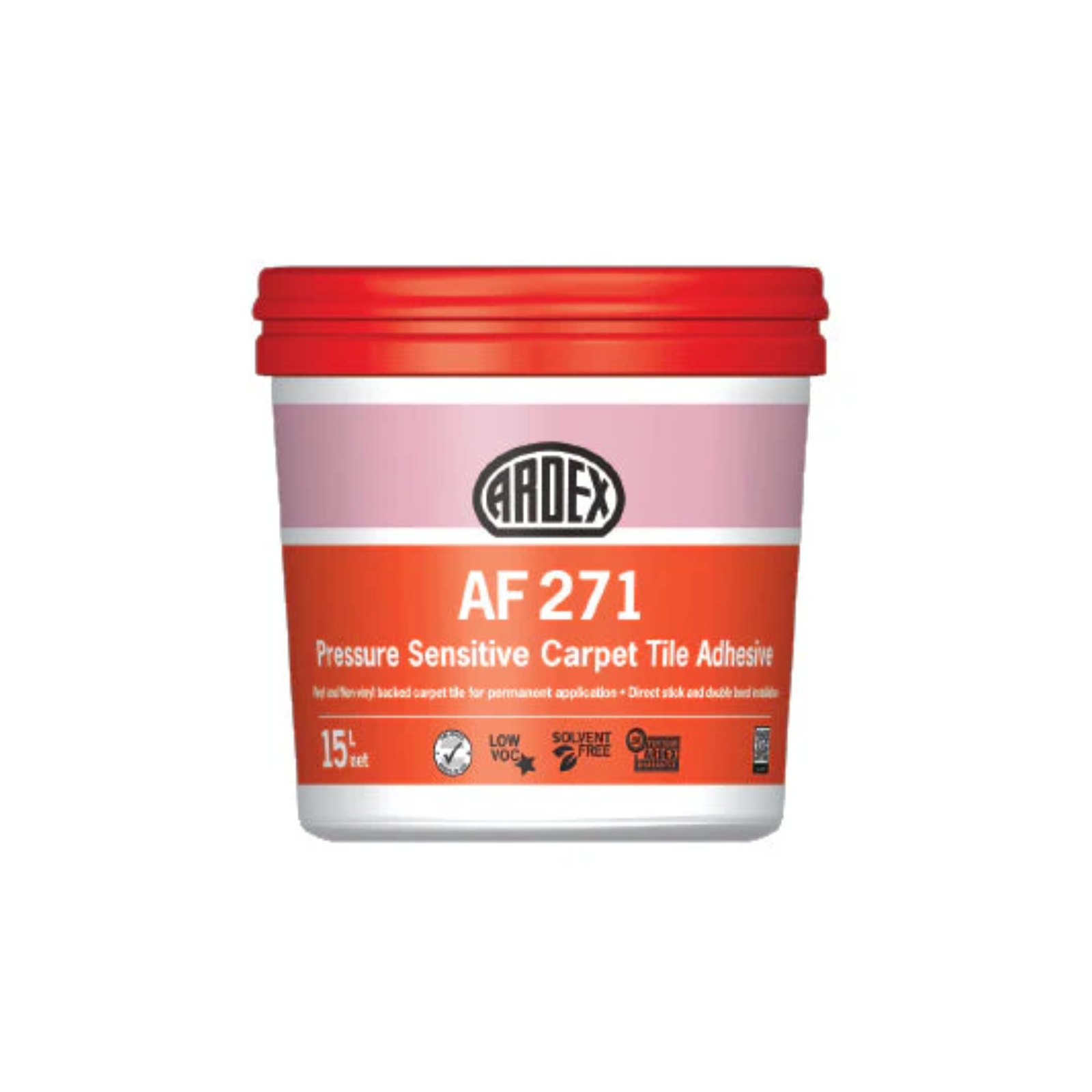 Baddex AF 271 carpet tile adhesive container on a white background