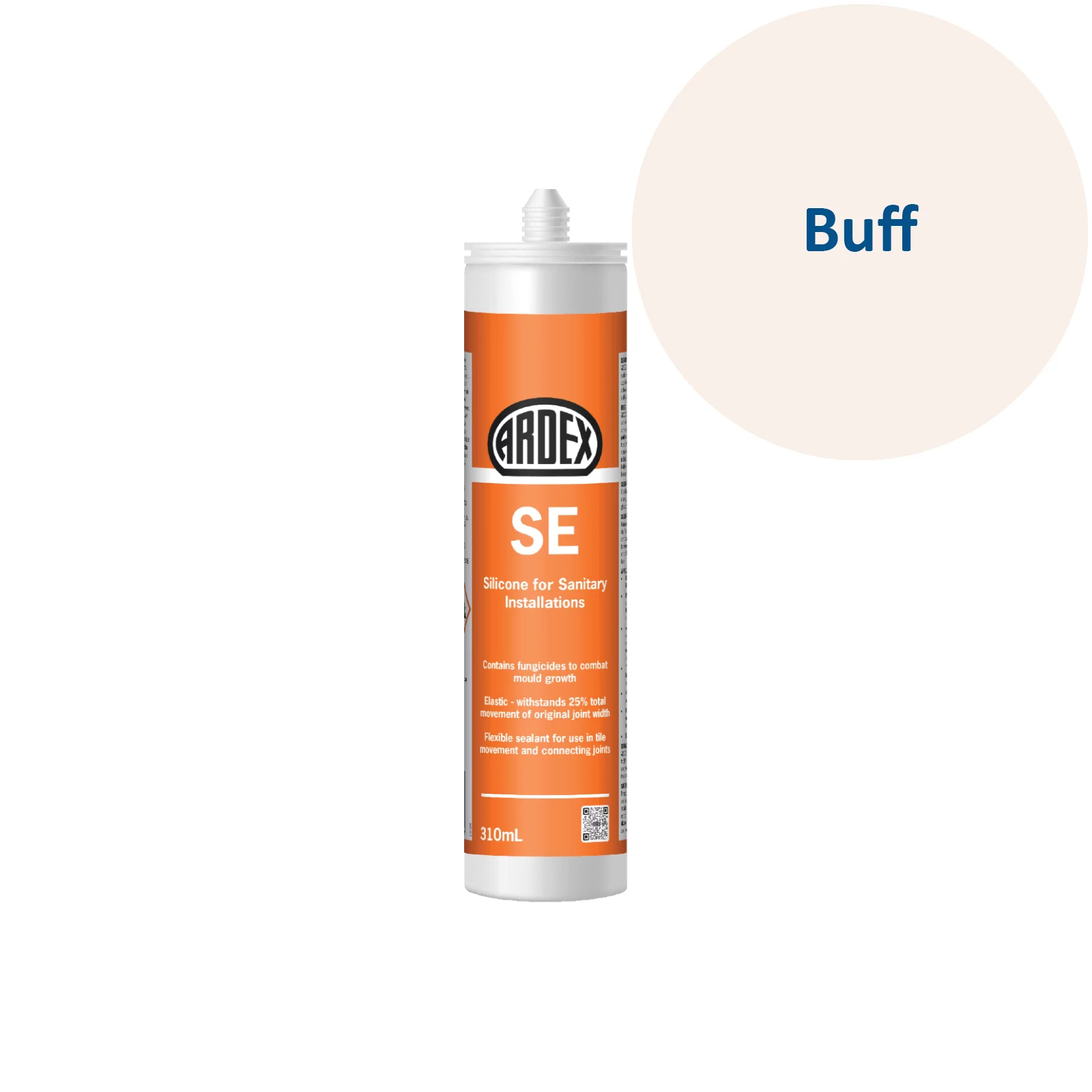 Ardex SE silicone sealant tube with a sample swatch labeled 'Buff' on a white background