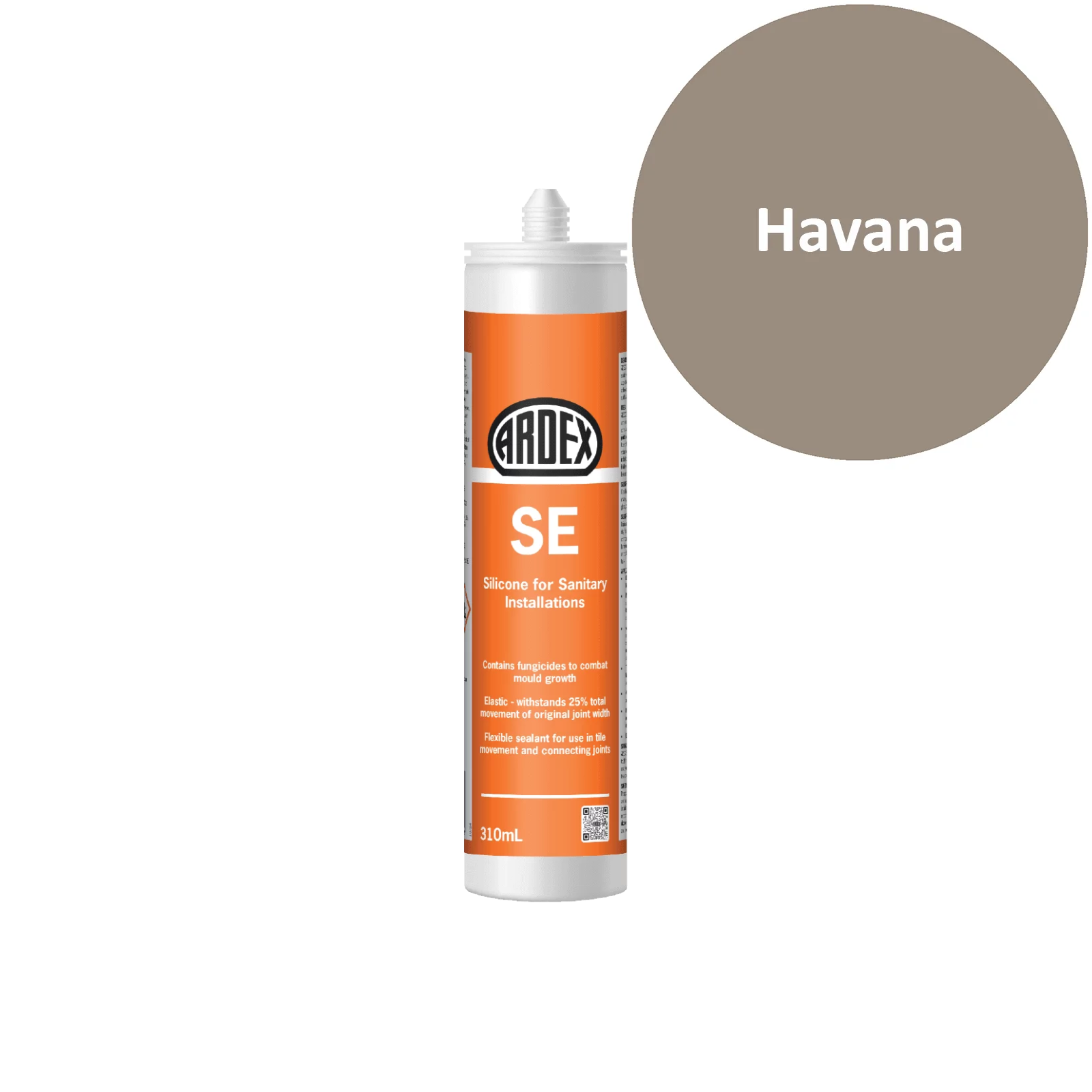 Ardex SE silicone sealant tube with a sample swatch labeled 'Havana' on a white background