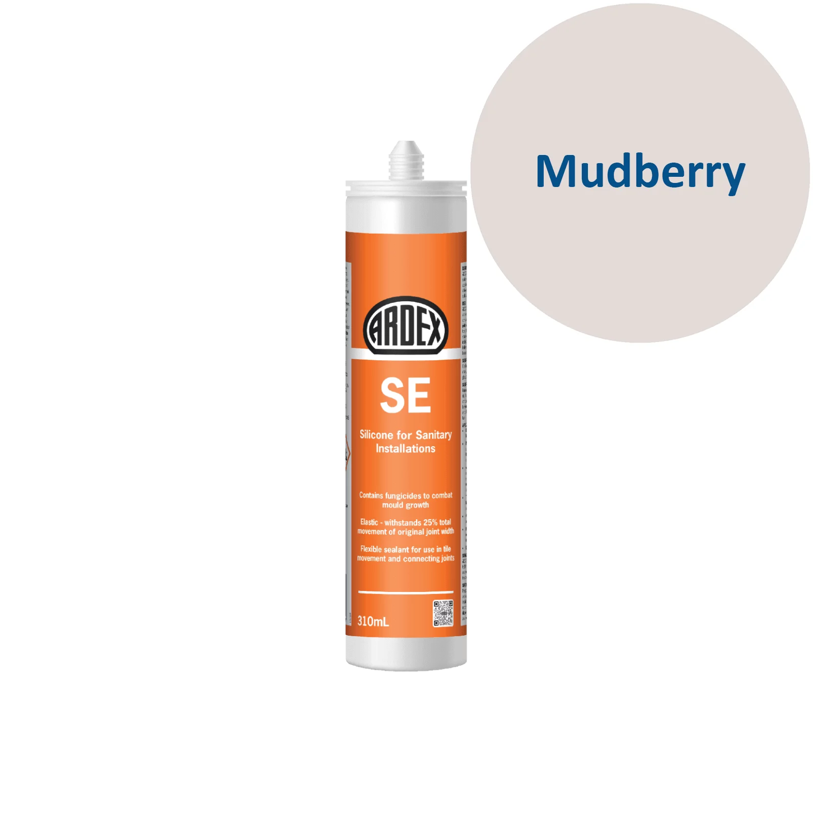Ardex SE silicone sealant tube with a sample swatch labeled 'Mudberry' on a white background