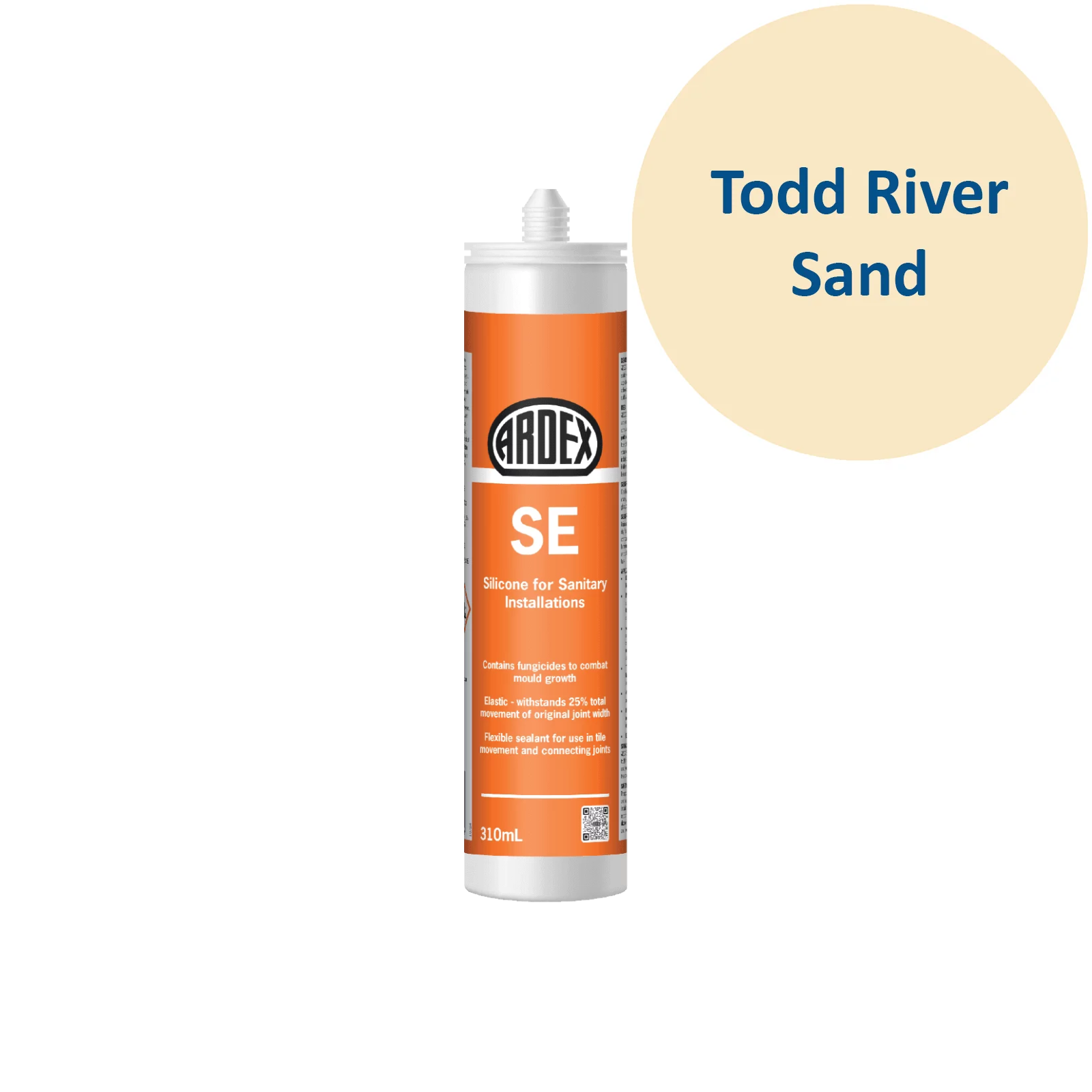 Ardex SE silicone sealant tube with a sample swatch labeled 'Todd River Sand' on a white background